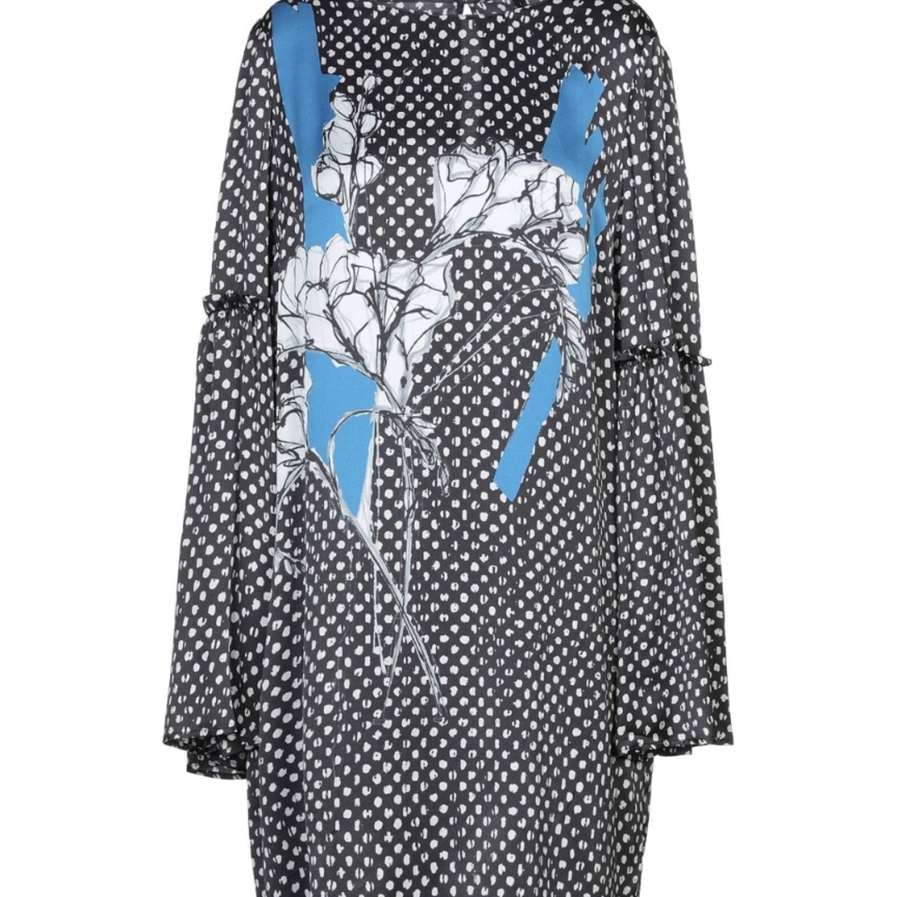 NEW NEVER WORN Polka Dot Long Sleeve Dress with Blue Floral Design